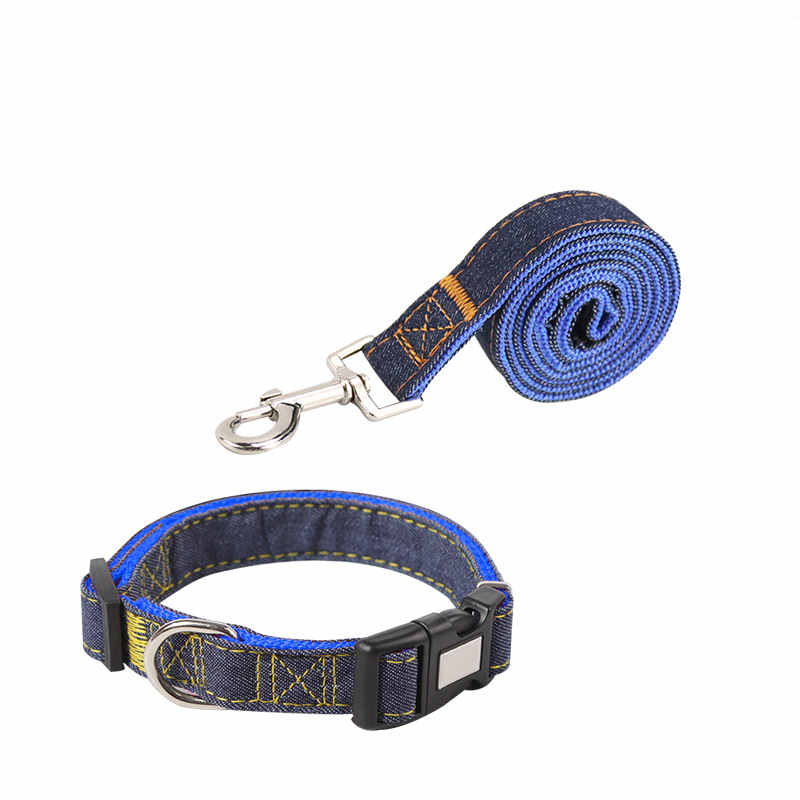 KFX-6301501 Durable Denim Pet Leash with Padded Handles and Shock-Absorbing Chest Strap