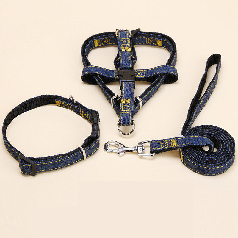 KFX-6301501 Durable Denim Pet Leash with Padded Handles and Shock-Absorbing Chest Strap