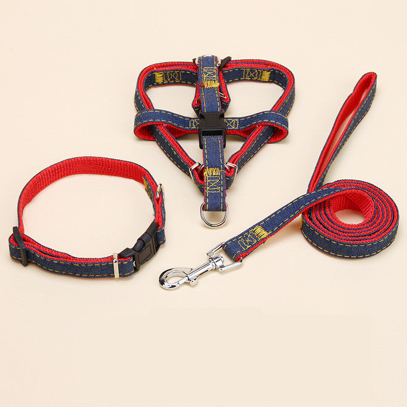 KFX-6301501 Durable Denim Pet Leash with Padded Handles and Shock-Absorbing Chest Strap