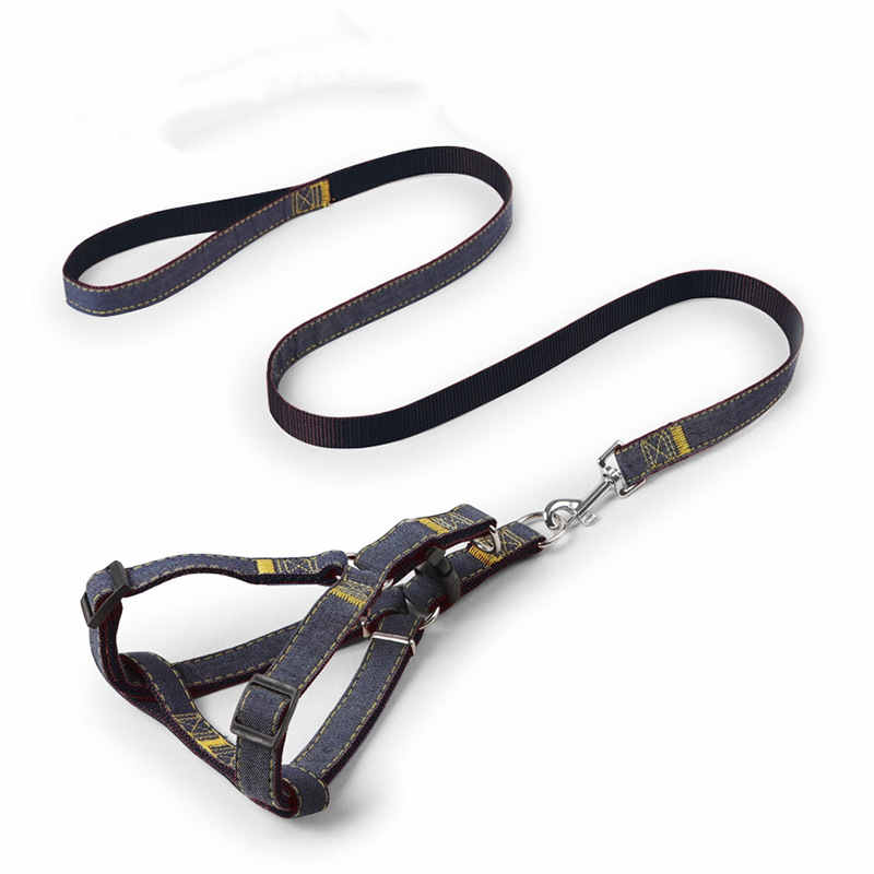 KFX-6301501 Durable Denim Pet Leash with Padded Handles and Shock-Absorbing Chest Strap