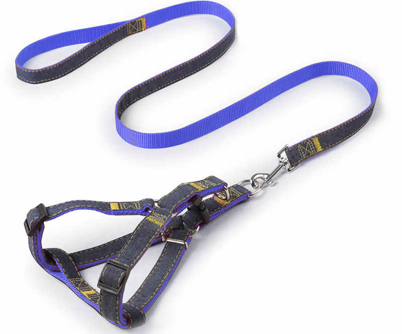 KFX-6301501 Durable Denim Pet Leash with Padded Handles and Shock-Absorbing Chest Strap