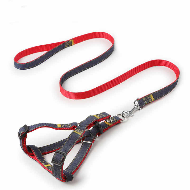 KFX-6301501 Durable Denim Pet Leash with Padded Handles and Shock-Absorbing Chest Strap