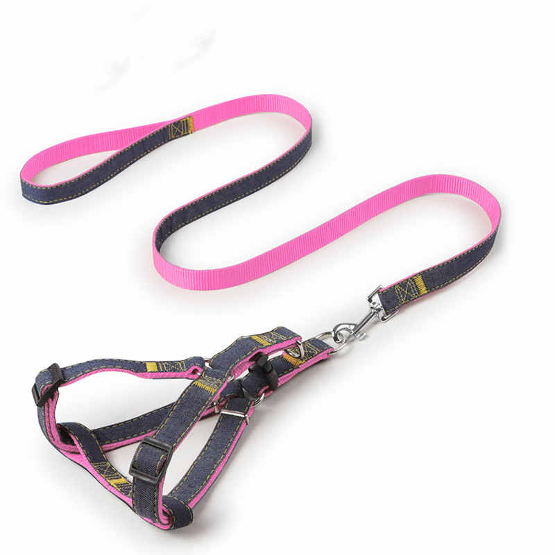 KFX-6301501 Durable Denim Pet Leash with Padded Handles and Shock-Absorbing Chest Strap