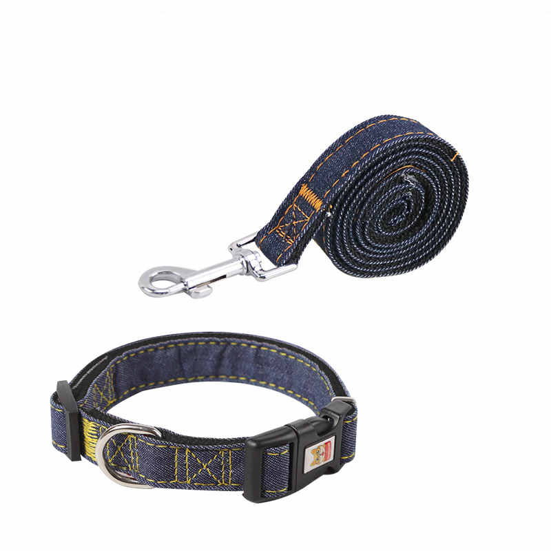 KFX-6301501 Durable Denim Pet Leash with Padded Handles and Shock-Absorbing Chest Strap