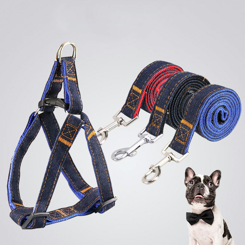 KFX-6301501 Durable Denim Pet Leash with Padded Handles and Shock-Absorbing Chest Strap