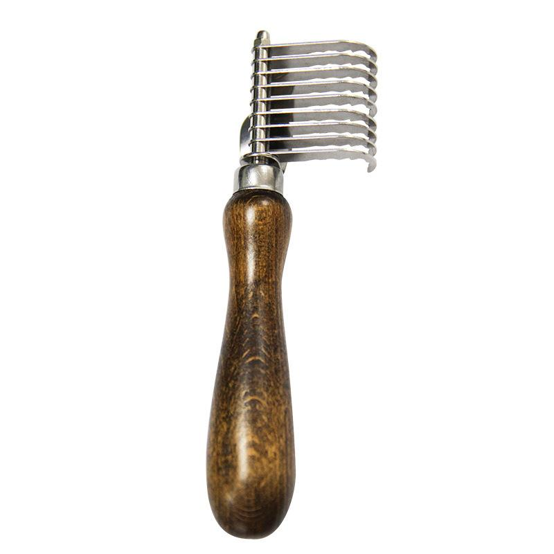 KFX-6303805 Stainless Steel Walnut Knot Pet Comb Brush - 15.2 x 4 cm