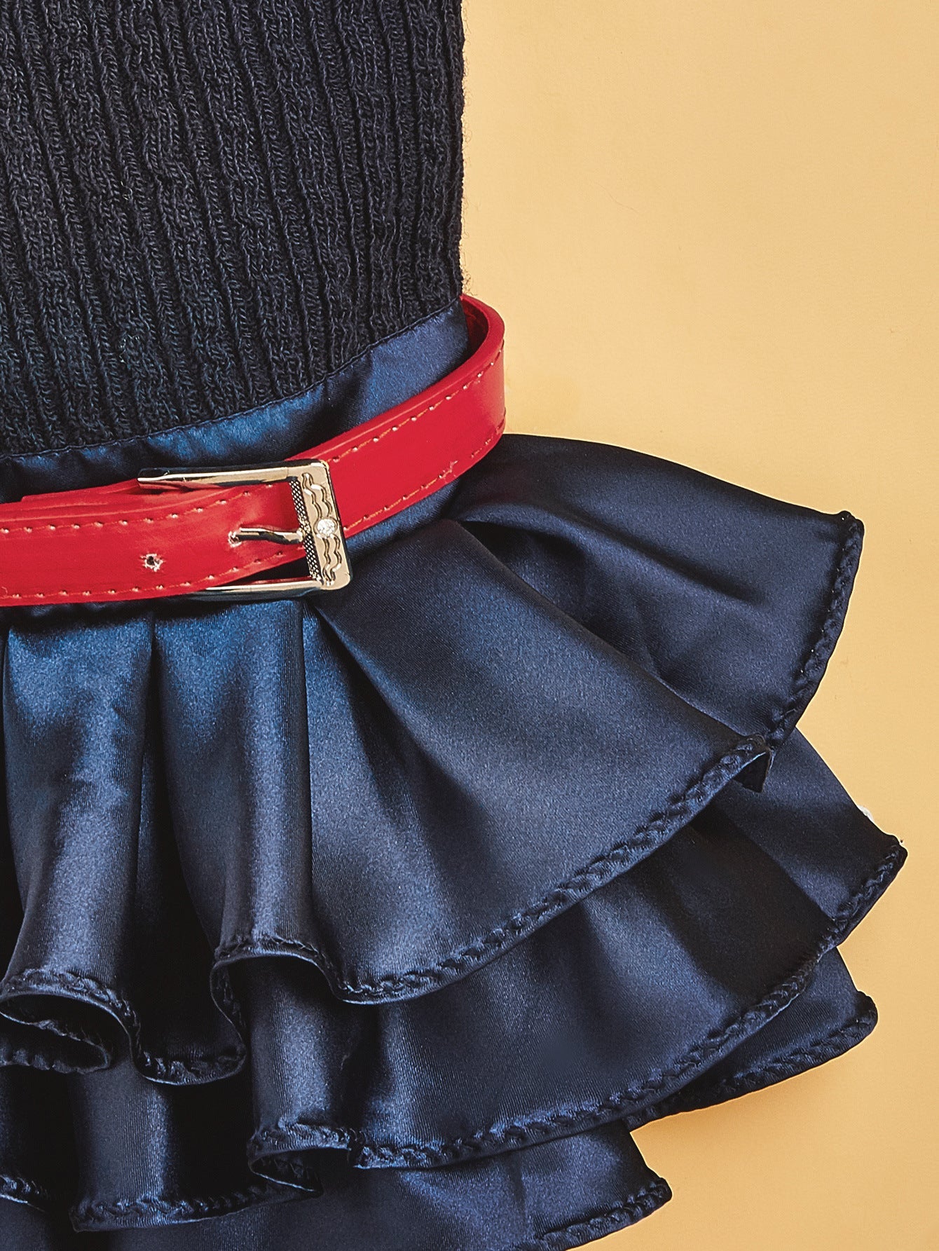 KFX-6305981 Cozy Woolen Skirt Sweater Set for Female Pets in Gray and Navy Blue