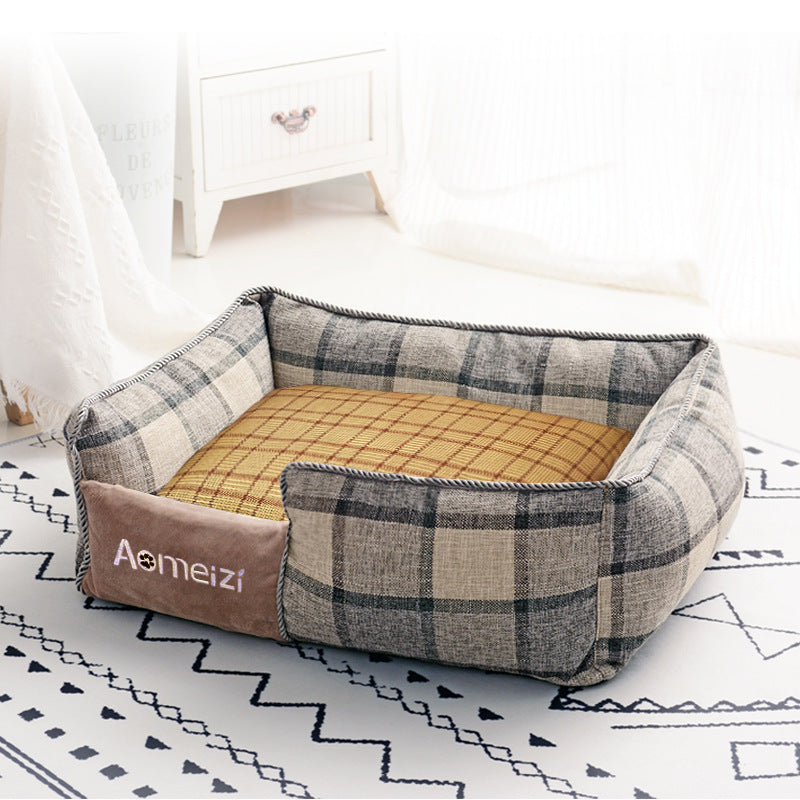 KFX-6308029 Classic Removable Pet Kennel Bed with Cotton and Linen Fabric, Detachable Design for Easy Cleaning, Multiple Sizes Available