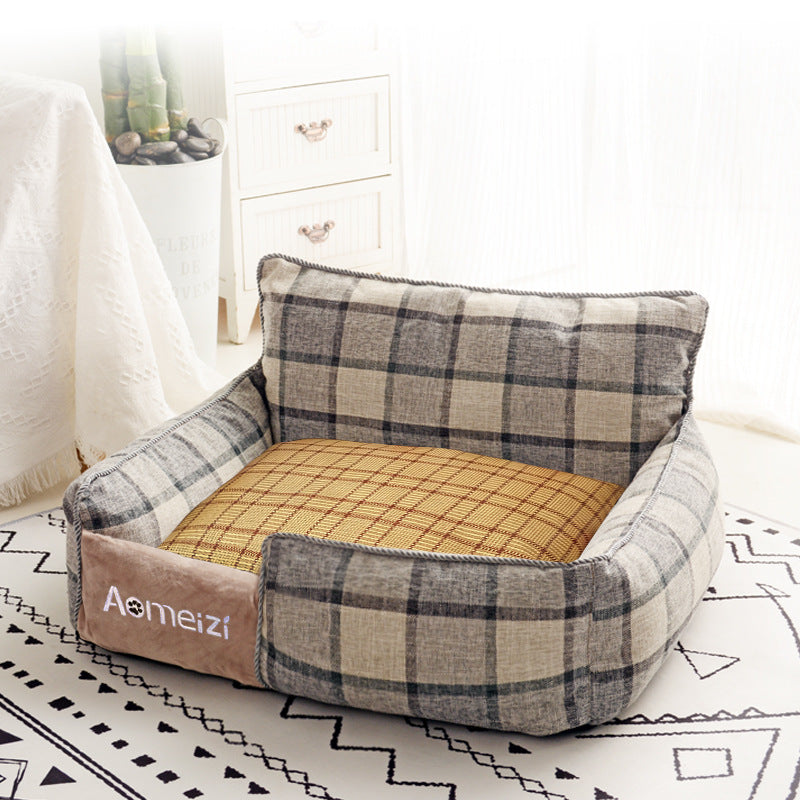 KFX-6308029 Classic Removable Pet Kennel Bed with Cotton and Linen Fabric, Detachable Design for Easy Cleaning, Multiple Sizes Available