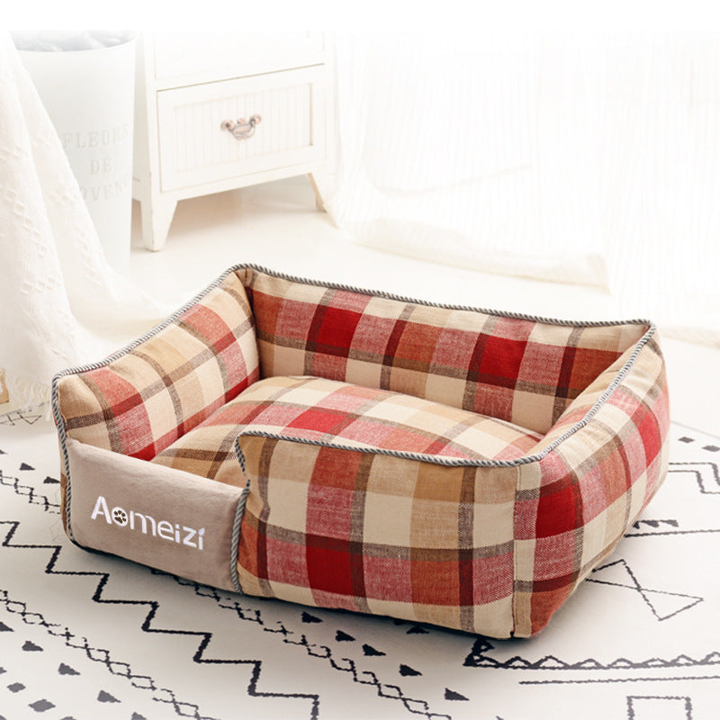 KFX-6308029 Classic Removable Pet Kennel Bed with Cotton and Linen Fabric, Detachable Design for Easy Cleaning, Multiple Sizes Available