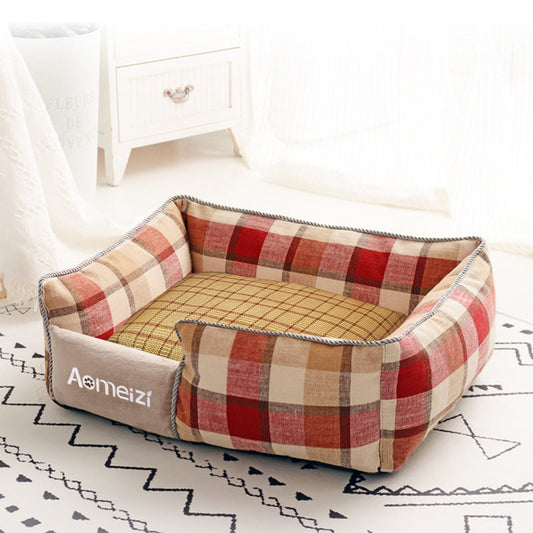 KFX-6308029 Classic Removable Pet Kennel Bed with Cotton and Linen Fabric, Detachable Design for Easy Cleaning, Multiple Sizes Available