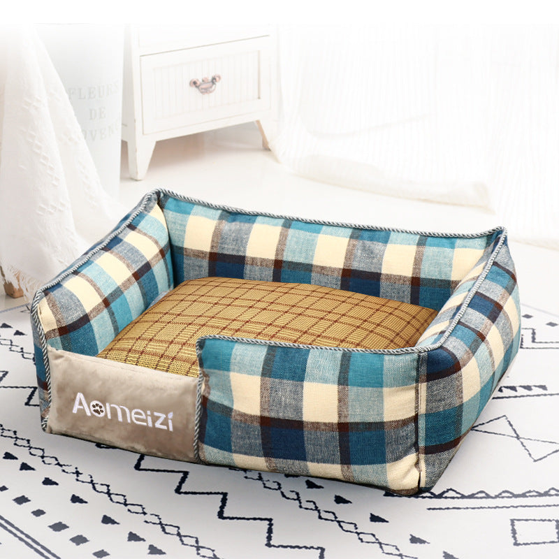 KFX-6308029 Classic Removable Pet Kennel Bed with Cotton and Linen Fabric, Detachable Design for Easy Cleaning, Multiple Sizes Available
