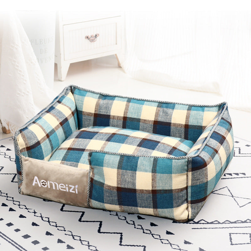 KFX-6308029 Classic Removable Pet Kennel Bed with Cotton and Linen Fabric, Detachable Design for Easy Cleaning, Multiple Sizes Available