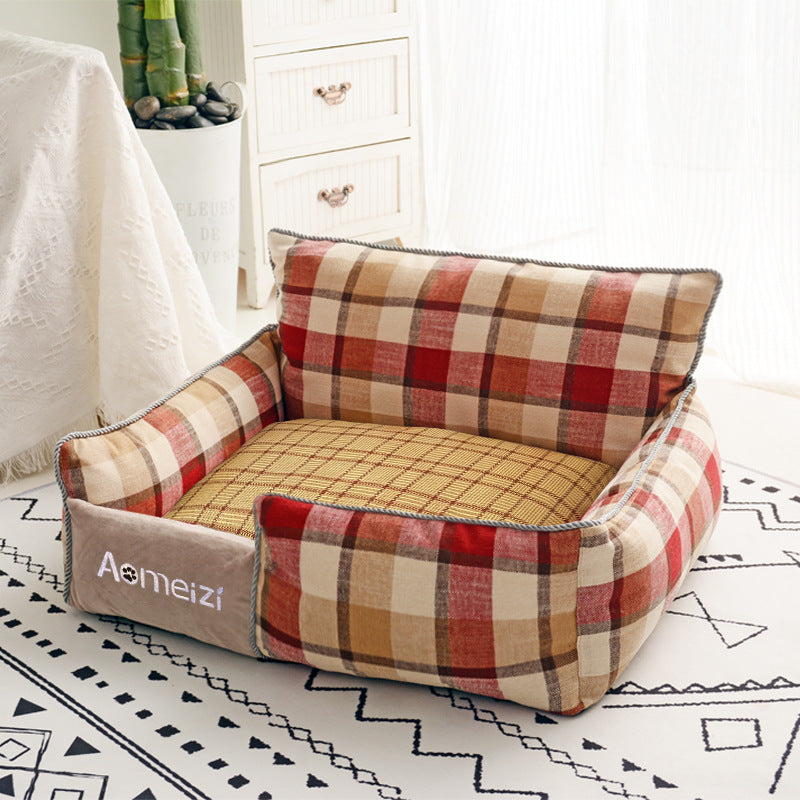 KFX-6308029 Classic Removable Pet Kennel Bed with Cotton and Linen Fabric, Detachable Design for Easy Cleaning, Multiple Sizes Available