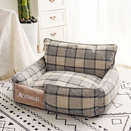 KFX-6308029 Classic Removable Pet Kennel Bed with Cotton and Linen Fabric, Detachable Design for Easy Cleaning, Multiple Sizes Available