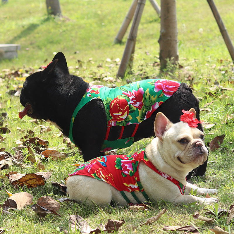 KFX-6308541 Casual Pet Vest for Pugs and Schnauzers in Ethnic Style, Cotton Silk, Available in Red and Green