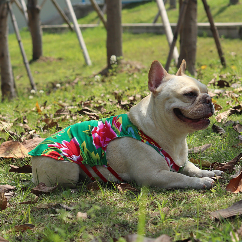 KFX-6308541 Casual Pet Vest for Pugs and Schnauzers in Ethnic Style, Cotton Silk, Available in Red and Green
