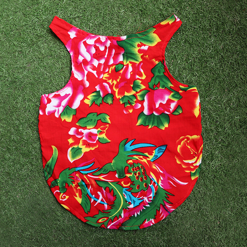 KFX-6308541 Casual Pet Vest for Pugs and Schnauzers in Ethnic Style, Cotton Silk, Available in Red and Green