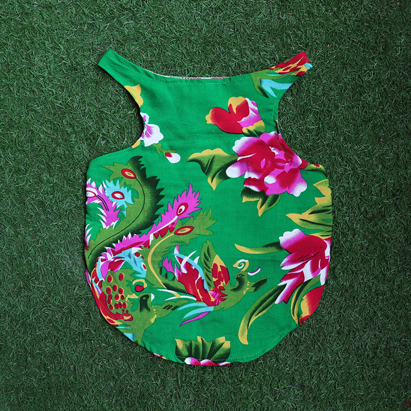 KFX-6308541 Casual Pet Vest for Pugs and Schnauzers in Ethnic Style, Cotton Silk, Available in Red and Green