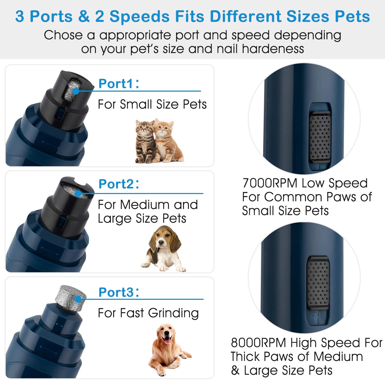 KFX-6311741 Rechargeable Dog & Cat Nail Grinder with 2 Speed Settings, Quiet Operation, and USB Charging