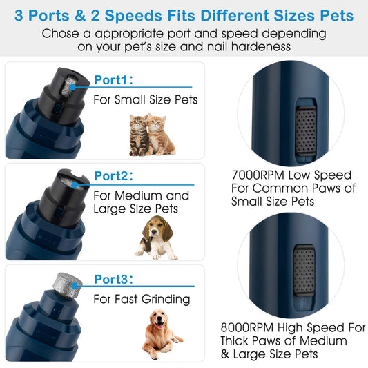 KFX-6311741 Rechargeable Dog & Cat Nail Grinder with 2 Speed Settings, Quiet Operation, and USB Charging