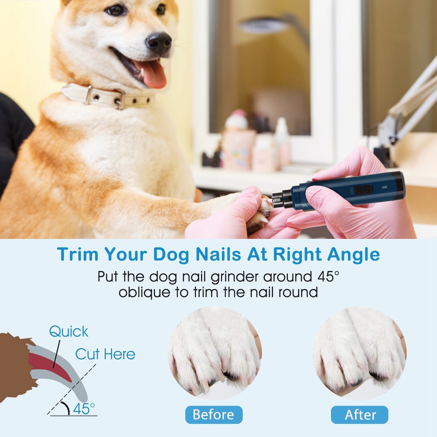 KFX-6311741 Rechargeable Dog & Cat Nail Grinder with 2 Speed Settings, Quiet Operation, and USB Charging