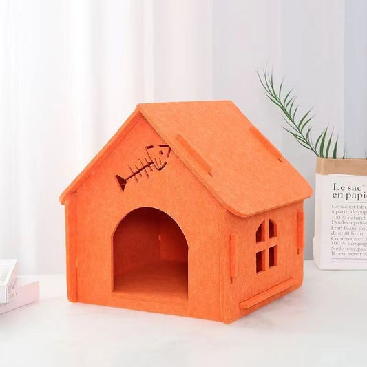 KFX-6311997 Cozy Removable Felt Cat Bed for All Seasons - Small Semi-Closed Design in Multiple Colors
