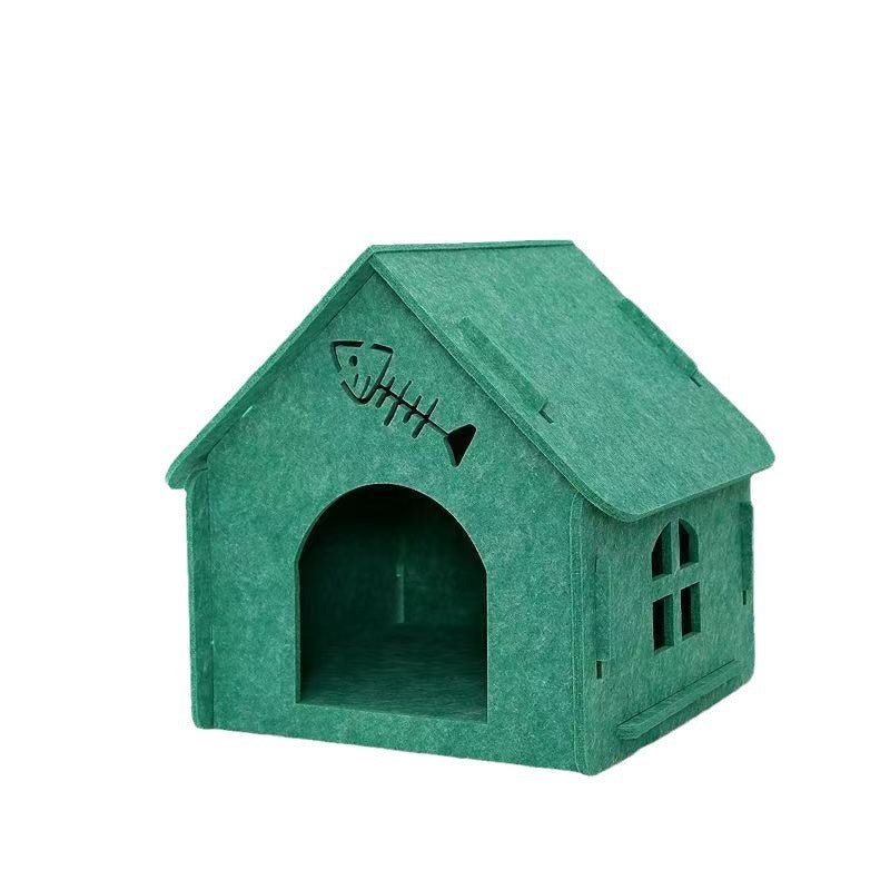 KFX-6311997 Cozy Removable Felt Cat Bed for All Seasons - Small Semi-Closed Design in Multiple Colors