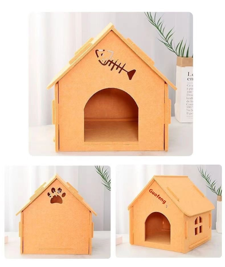 KFX-6311997 Cozy Removable Felt Cat Bed for All Seasons - Small Semi-Closed Design in Multiple Colors