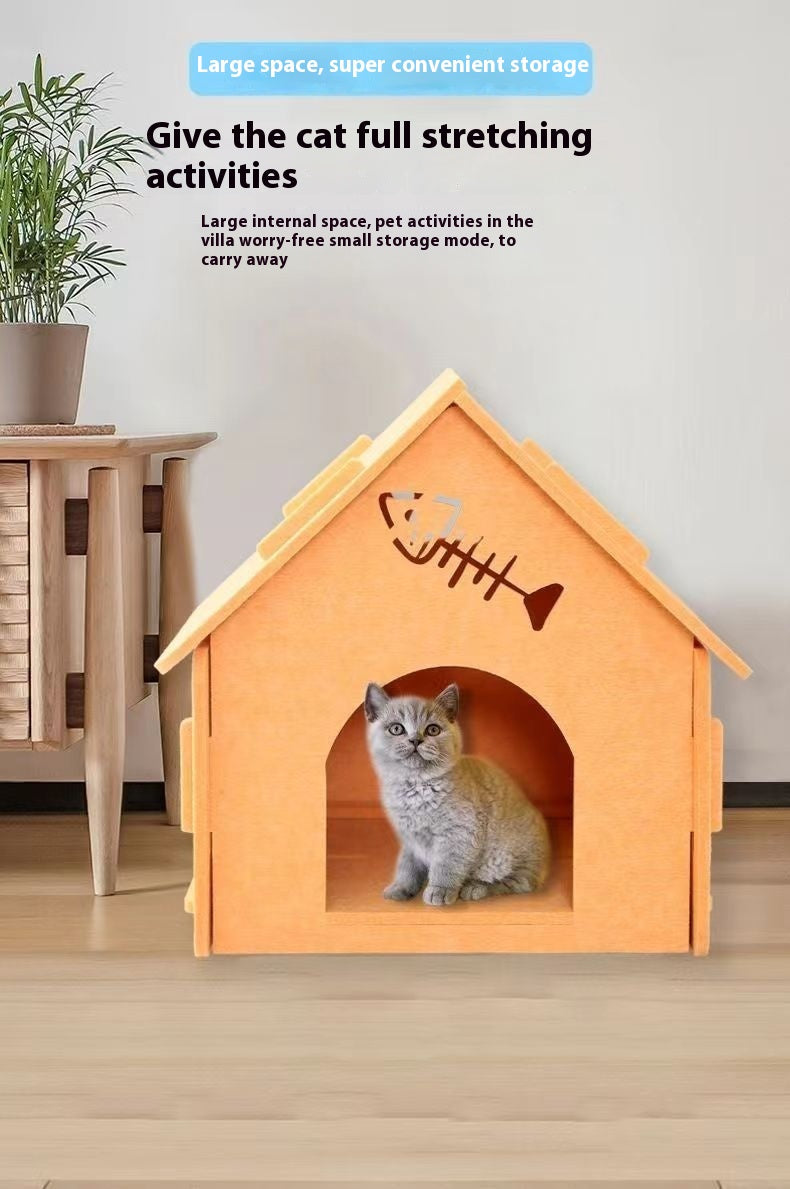 KFX-6311997 Cozy Removable Felt Cat Bed for All Seasons - Small Semi-Closed Design in Multiple Colors