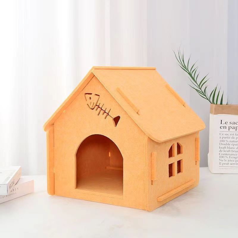KFX-6311997 Cozy Removable Felt Cat Bed for All Seasons - Small Semi-Closed Design in Multiple Colors