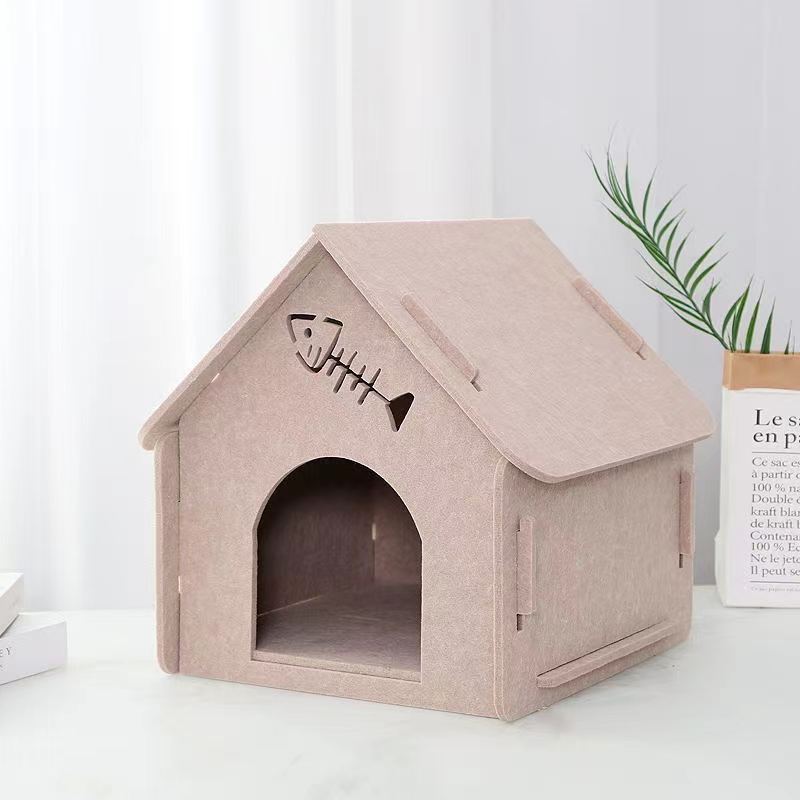 KFX-6311997 Cozy Removable Felt Cat Bed for All Seasons - Small Semi-Closed Design in Multiple Colors