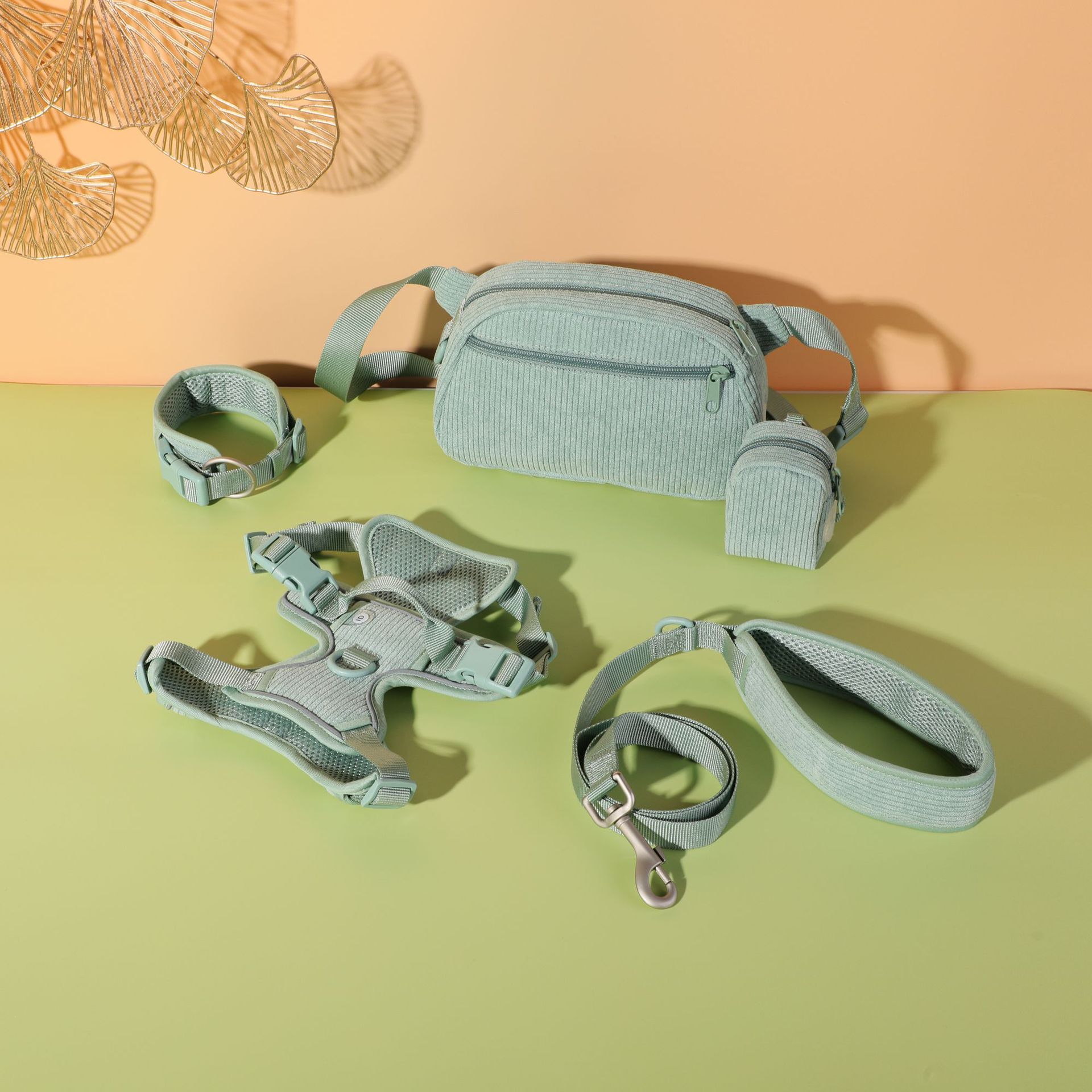 KFX-6313533 Mint Green Pet Collar and Vest Set with Haulage Rope and Mini Dog Bag for Special Occasions