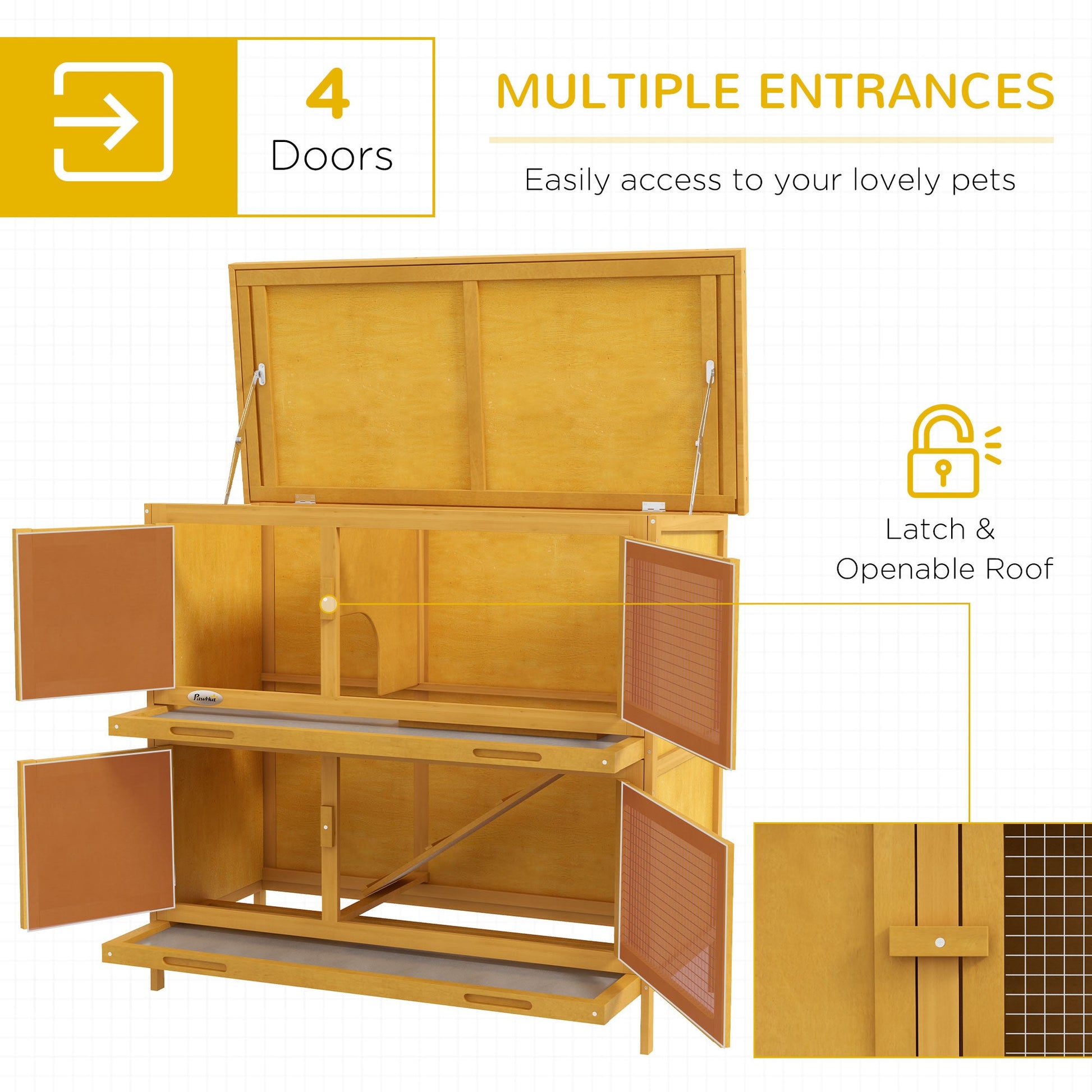 KFX-6317373 Wooden Indoor/Outdoor Yellow Rabbit Hutch with Ramp and Waterproof Roof