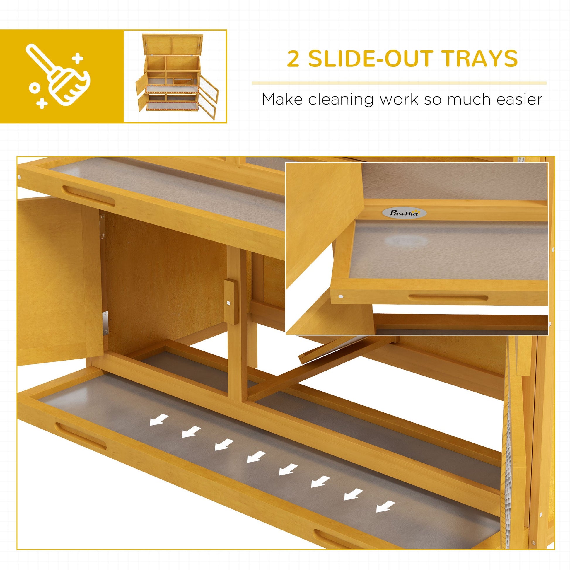 KFX-6317373 Wooden Indoor/Outdoor Yellow Rabbit Hutch with Ramp and Waterproof Roof