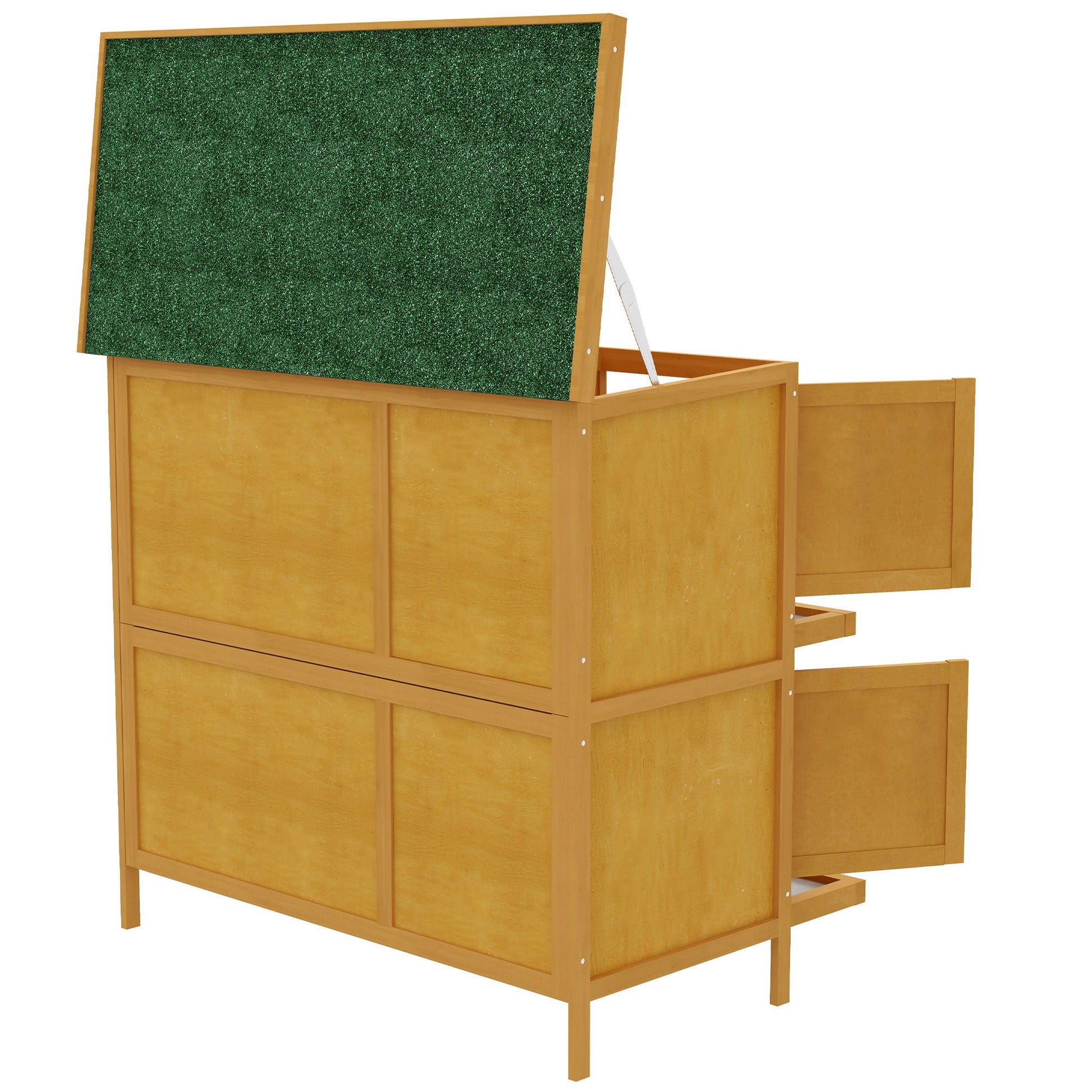 KFX-6317373 Wooden Indoor/Outdoor Yellow Rabbit Hutch with Ramp and Waterproof Roof