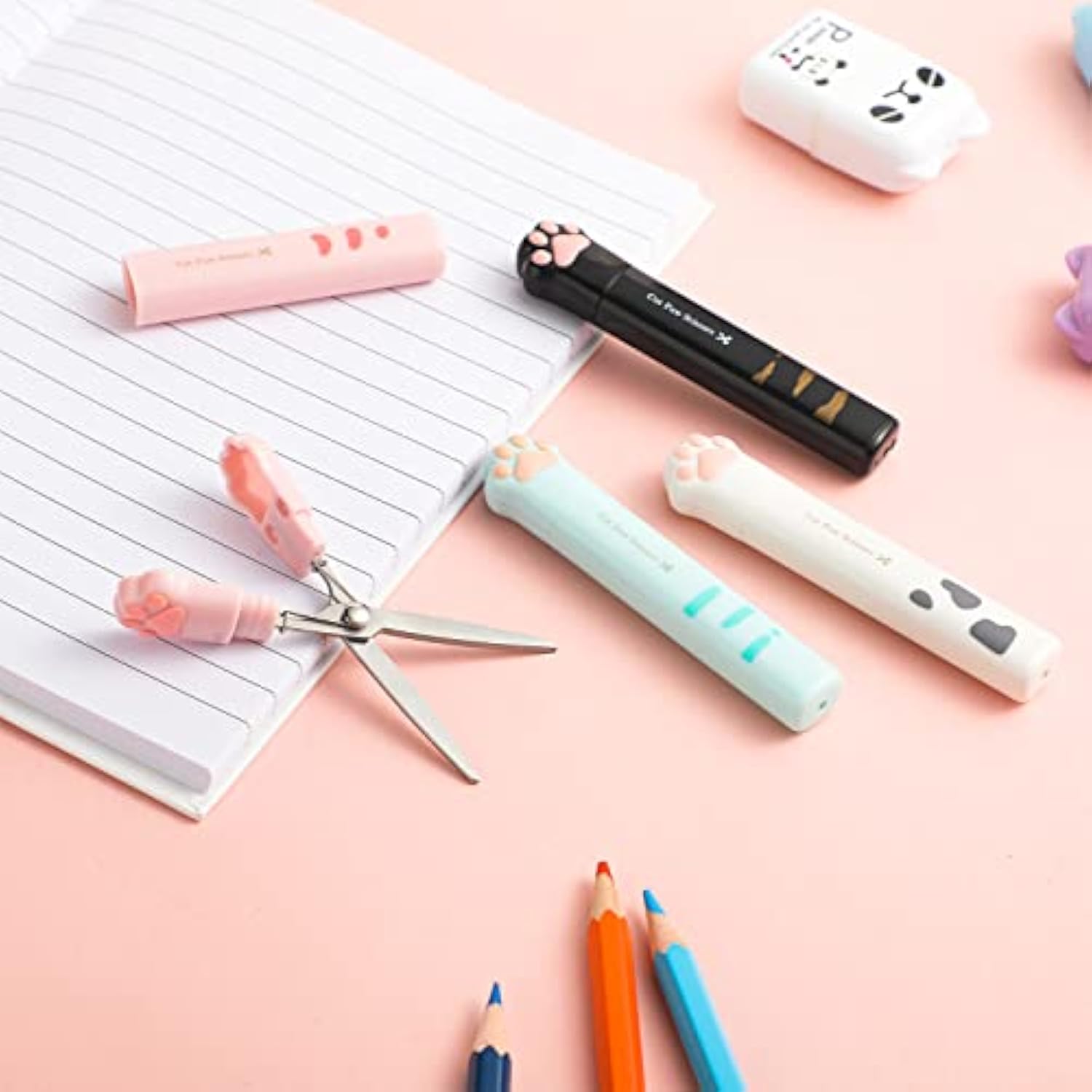 KFX-6320957 Cute Cat Paw Mini Stainless Steel Craft Scissors - Portable Folding Safety Scissors in 4 Colors
