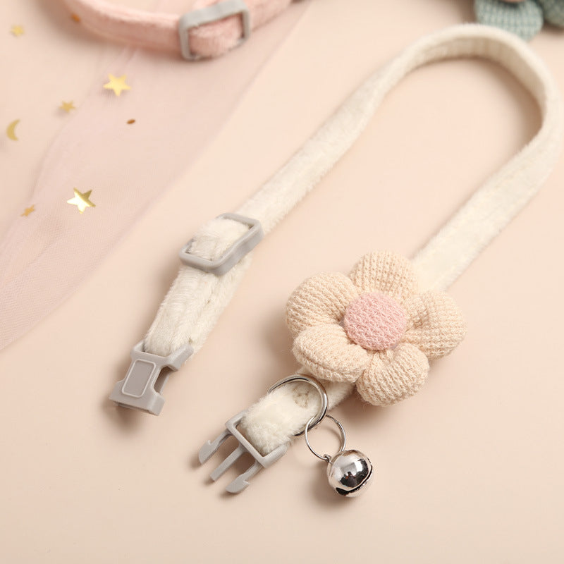 KFX-6321469 Cute Cartoon Flower Pattern Pet Collar in Apricot, Sky Blue, Dark Green, Light Pink - Adjustable Size (22-29cm)
