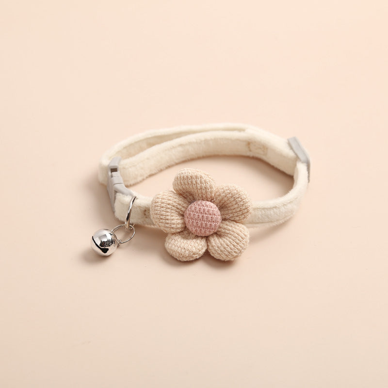 KFX-6321469 Cute Cartoon Flower Pattern Pet Collar in Apricot, Sky Blue, Dark Green, Light Pink - Adjustable Size (22-29cm)
