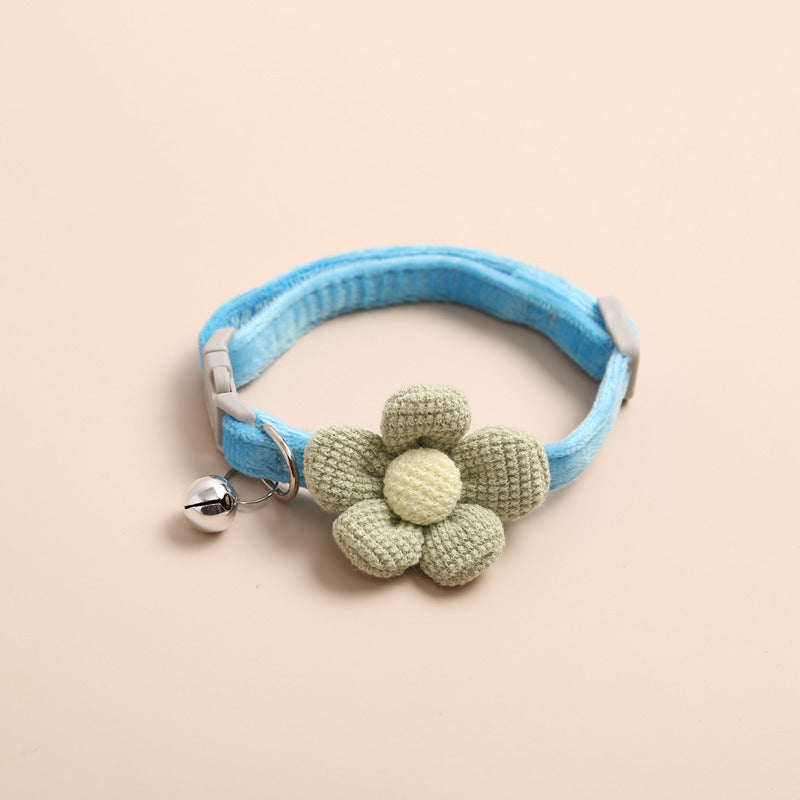KFX-6321469 Cute Cartoon Flower Pattern Pet Collar in Apricot, Sky Blue, Dark Green, Light Pink - Adjustable Size (22-29cm)