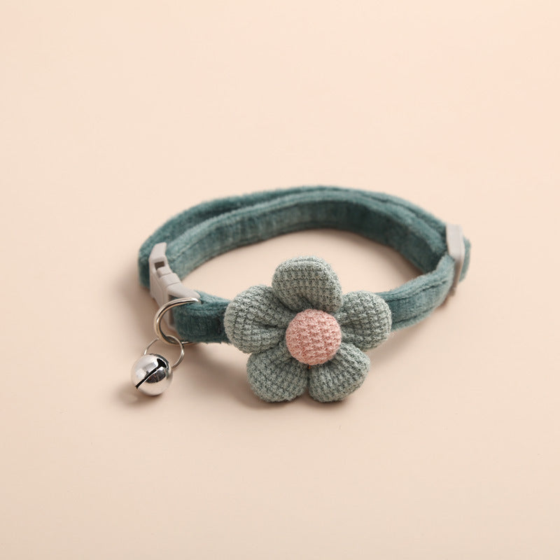 KFX-6321469 Cute Cartoon Flower Pattern Pet Collar in Apricot, Sky Blue, Dark Green, Light Pink - Adjustable Size (22-29cm)