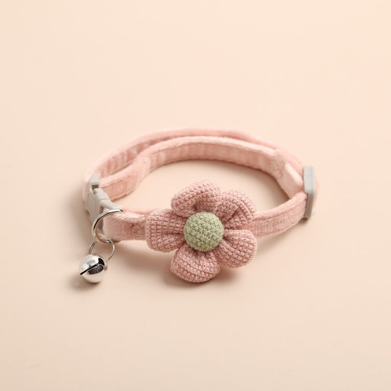 KFX-6321469 Cute Cartoon Flower Pattern Pet Collar in Apricot, Sky Blue, Dark Green, Light Pink - Adjustable Size (22-29cm)