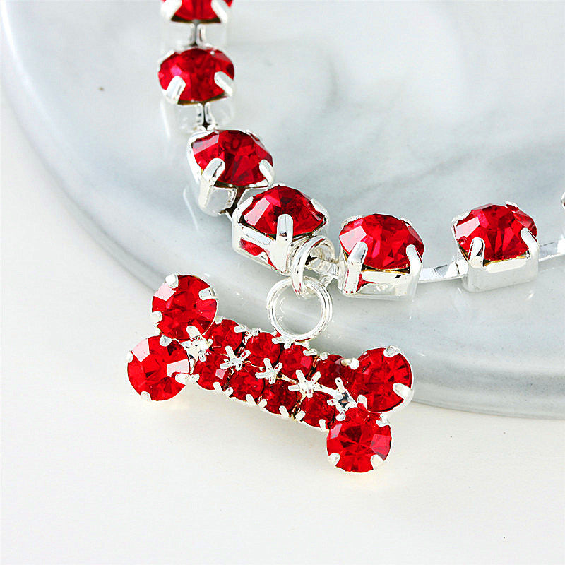 KFX-6322109 Rhinestone Bone Pendant Necklace in White, Pink, Blue, and Red - Unisex Princess Style
