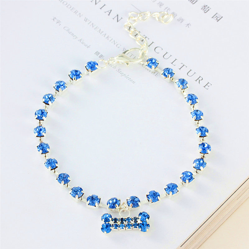 KFX-6322109 Rhinestone Bone Pendant Necklace in White, Pink, Blue, and Red - Unisex Princess Style