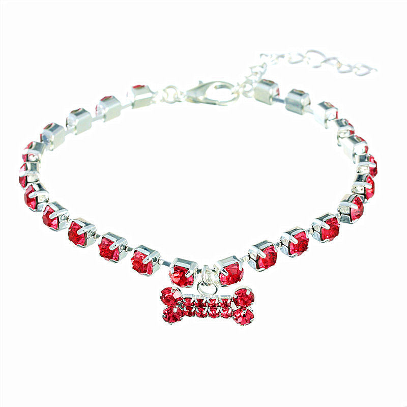 KFX-6322109 Rhinestone Bone Pendant Necklace in White, Pink, Blue, and Red - Unisex Princess Style