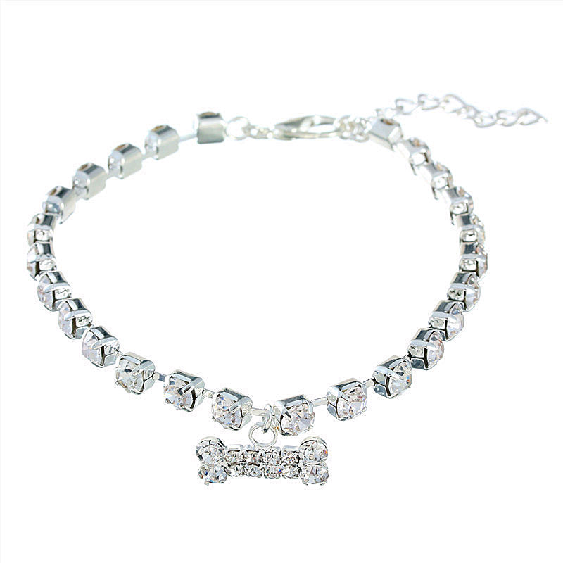 KFX-6322109 Rhinestone Bone Pendant Necklace in White, Pink, Blue, and Red - Unisex Princess Style