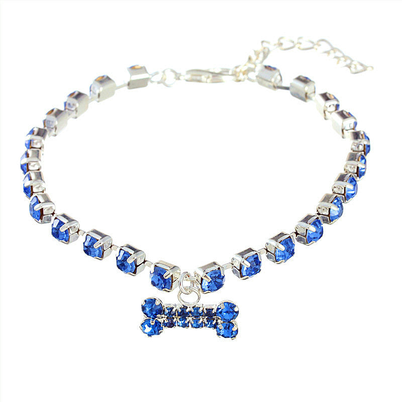 KFX-6322109 Rhinestone Bone Pendant Necklace in White, Pink, Blue, and Red - Unisex Princess Style