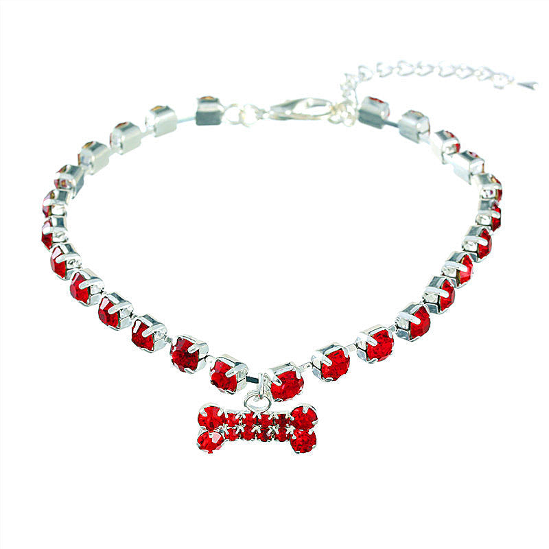 KFX-6322109 Rhinestone Bone Pendant Necklace in White, Pink, Blue, and Red - Unisex Princess Style