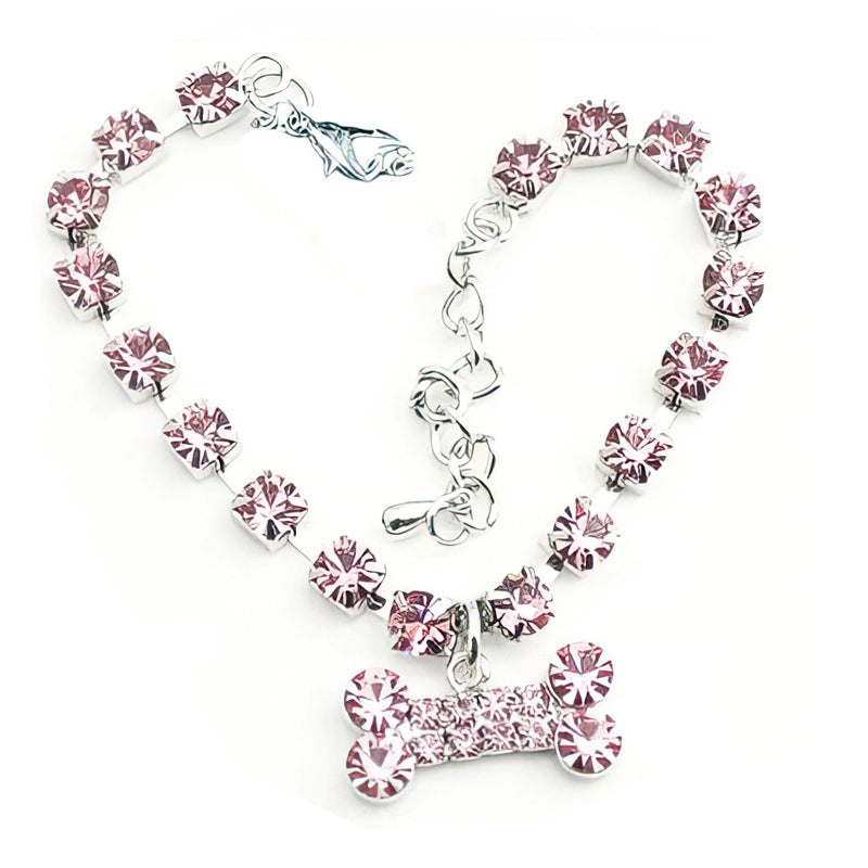 KFX-6322109 Rhinestone Bone Pendant Necklace in White, Pink, Blue, and Red - Unisex Princess Style