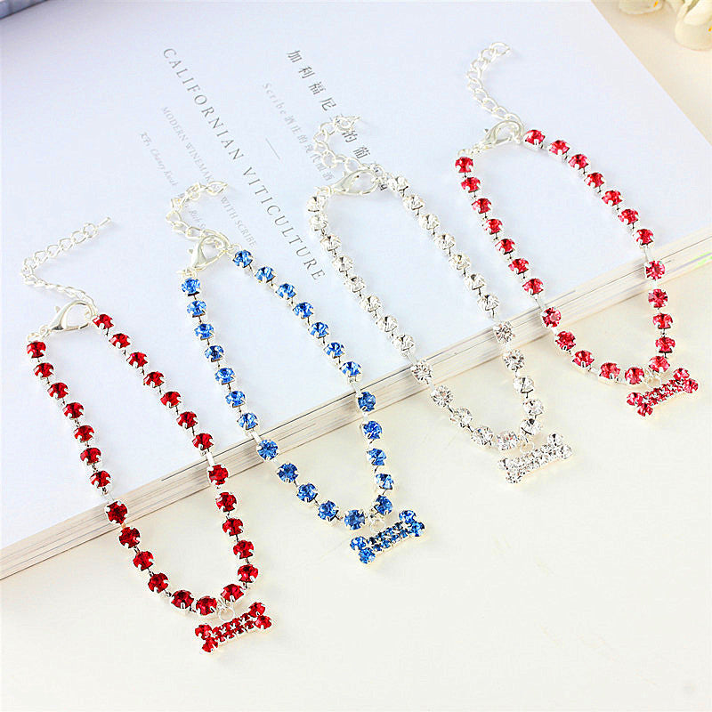 KFX-6322109 Rhinestone Bone Pendant Necklace in White, Pink, Blue, and Red - Unisex Princess Style